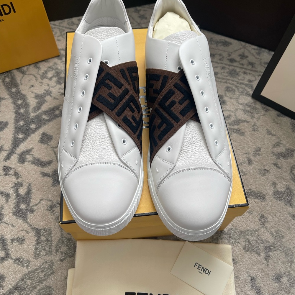 Fendi Men's White and Brown Sneakers
